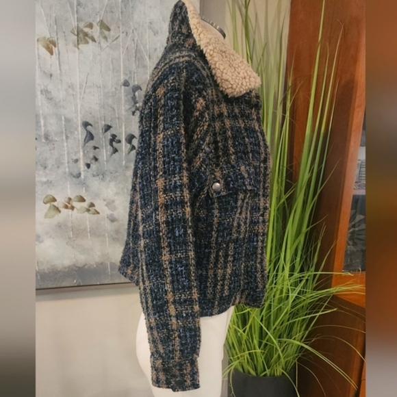 Sweet Rain Contemporary Plaid Tweed Sherpa Collared Jacket Women's Size L - Picture 7 of 14